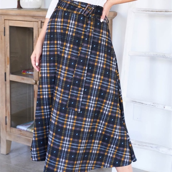 BLACK MUSTARD CHECKERED SKIRT - Picture 4 of 14